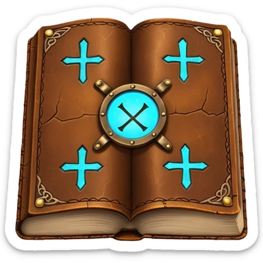 Spell Book – Old leather book with glowing runes and bookmarks sticker