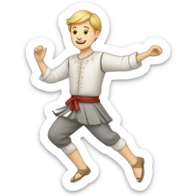 white boy in grey folk costume dancing sticker