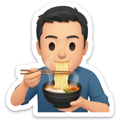 Japanese guy with eyes resembling two flat lines  Eating ramen sticker