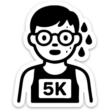 A sweaty bespectacled boy who has just finished a 5K run sticker