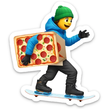 snowboarder carrying a pizza box sticker