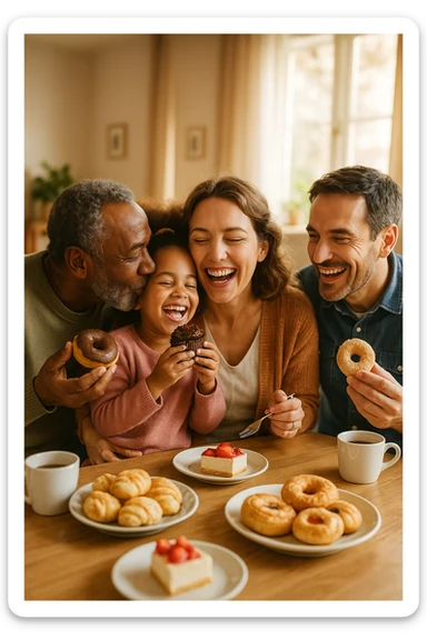 famiglia unita che dà amore e riceve amore e mangiano insieme dolci felici. realistiche sticker