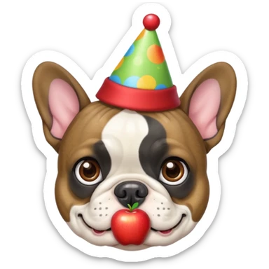 french bulldog with a birthday hat and brindle coloring. please make it apple emoji style please sticker