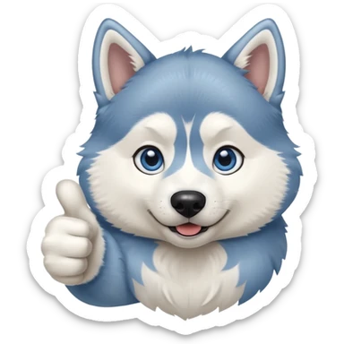 A husky dog with blue eyes doing a thumbs up sticker