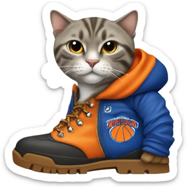 cat in timbs, New York knicks jersey and smoking  sticker