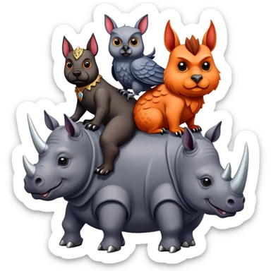 Two Scottish terriers and an owl riding a rhino sticker