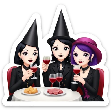 goth artists enjoying wine Party at a french Parisian SPAM meat cafe LANDSCAPE  sticker