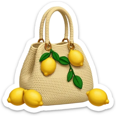 beige crocheted bag with lemons sticker