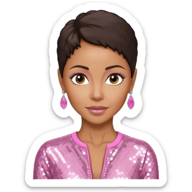 Jada Pinkett Smith with dark brown hair, light pink sequin outfit sticker