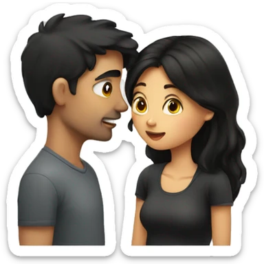 A girl with dark hair kisses a guy with dark hair sticker