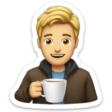 A guy with a coffee and looking at his phone sticker