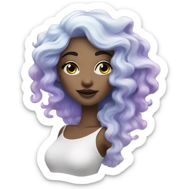white mystical woman with sparkling galaxy hair with moon and stars in purple and blue shades sticker