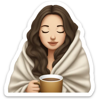 White girl brunette inside a blanket sipping coffee eyes closed sticker