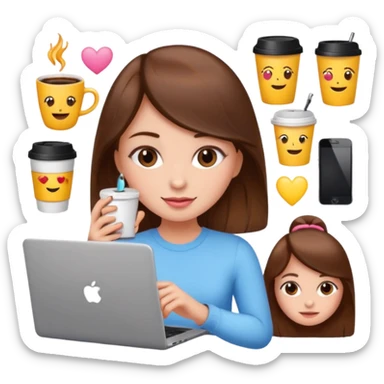 emojis de objetos girlie, cafe, uñas, celular, laptop, version girlie castaña blanca sticker