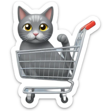shopping cart with gray cat inside sticker