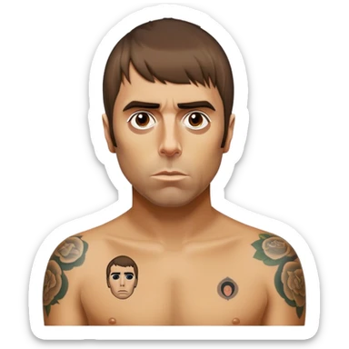 Liam Gallagher with a tattoo of Liam Gallagher on his chest sticker