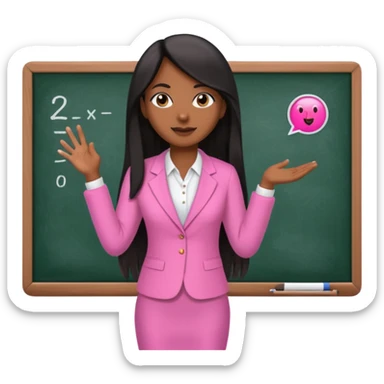a brown skin teacher with hair with black straight long hair wearing pink not hot pink 2 piece set teaching up on a board the board  sticker