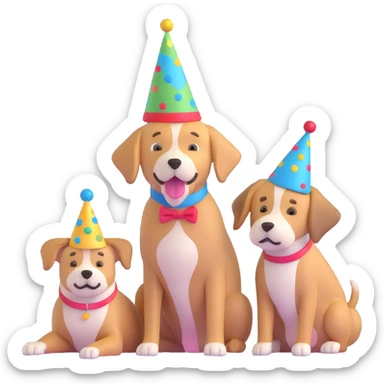 boy and his dog at party with party hats sticker