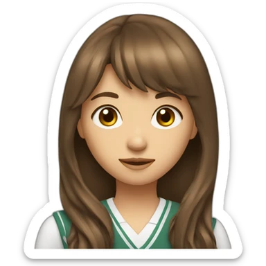school girl with long brown hair with frindge sticker