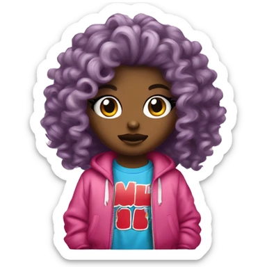 Hello kitty métisse avec des cheveux curly et habillée en streetwear  sticker