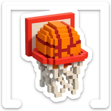 Voxel-style basketball in a net, no background, variation 3. sticker