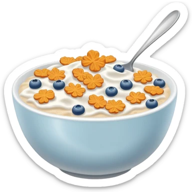 a bowl of cereal with milk with no spoon sticker