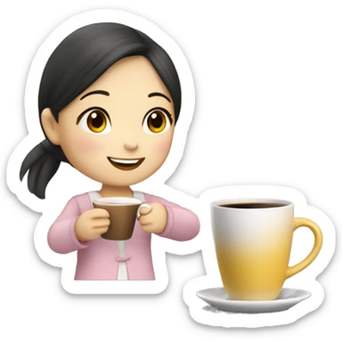 Create an animated emoji: a lovely Chinese little girl pushing a cup of hot coffee in and saying “thank you, my teacher!” sticker