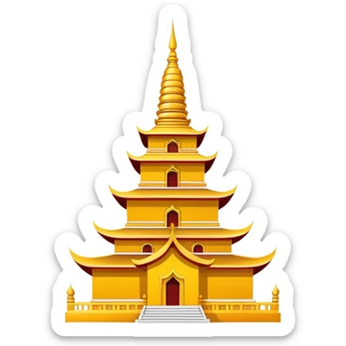 Dai minority pagoda in Xishuangbanna, simplified emoji style with bold outlines and bright colors, cartoon style golden Buddhist tower sticker