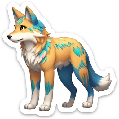 Anthro Colorful Shiny Fionbri-Falvie-sparkle-wolf-sona with tribal markings full body sticker
