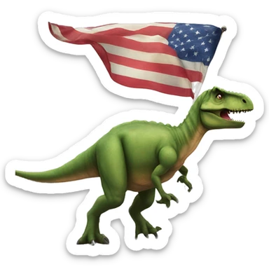 Dinosaur destroying city carrying American flag sticker