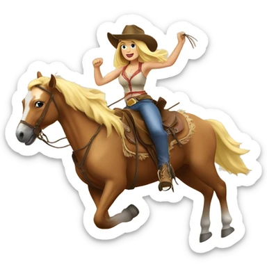 hot blond cowgirl riding a horse while throwing the lasso sticker