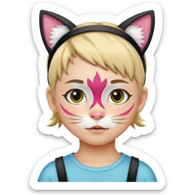 little kid with face paint and cat ear headband sticker