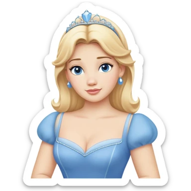 Cinderella from hips up, blue dress, blonde hair, minimal style, larger size sticker