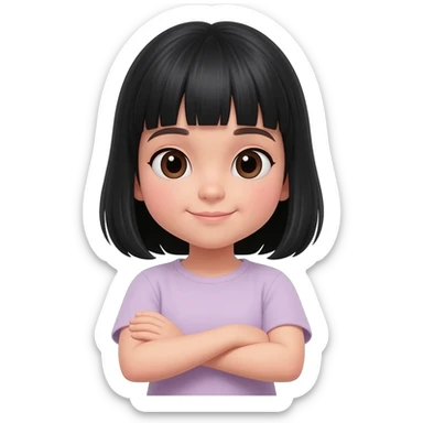 girl with black hair and bangs crossing arms sticker