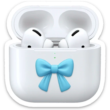 AirPods Pro in a white case with a pastel blue bow on the case sticker