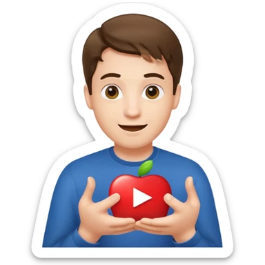 a man holding the YouTube logo, apple style emoji, cheerful expression sticker