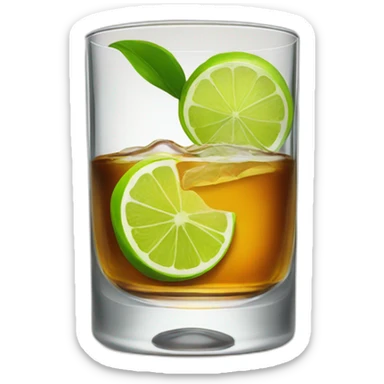 A single whiskey glass with a single slice of green lemon piece on it sticker