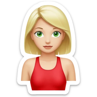 Blonde Woman, Green eyes, Red onepiece, whole Body,Background Indoor pool sticker