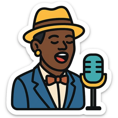 black jazz singer, 1940s, color outline icon sticker