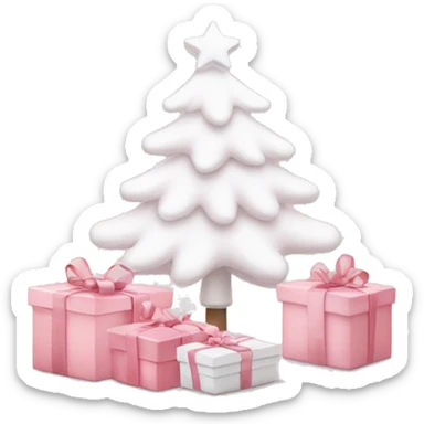 Light pink Christmas gifts under a white Christmas tree  sticker