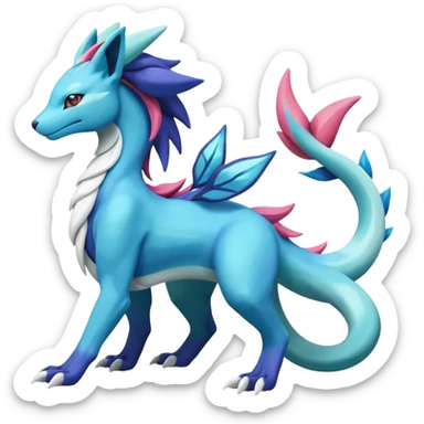 Suicune-Aurorus-Salandit-Glaceon-Meganium-fusion (full body) sticker