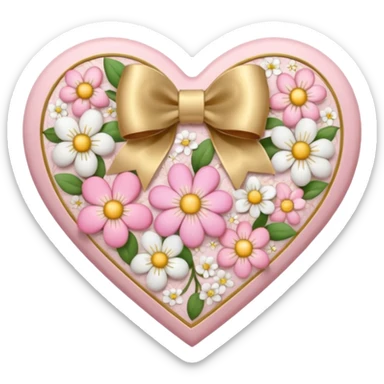 heart with spring flowers, gold bow with heart pattern on the bow sticker
