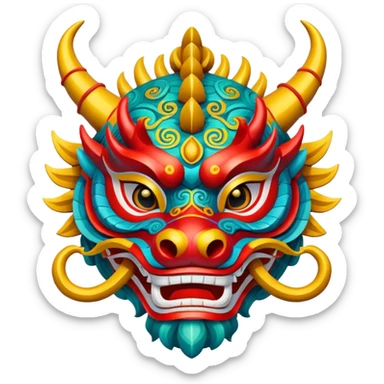 A dragon dance mask painted in bright festival colors. sticker