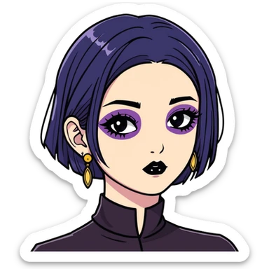 black haired girl with earrings and goth makeup sticker