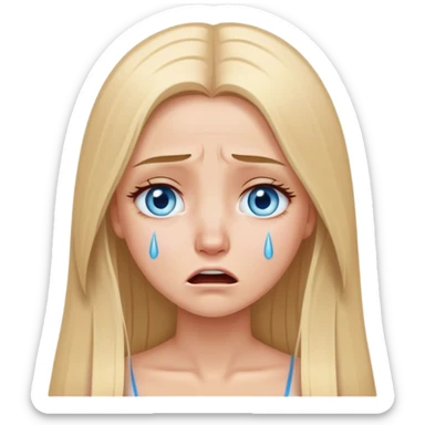 beautiful white girl with long straight blonde hair und blue eyes crying sticker