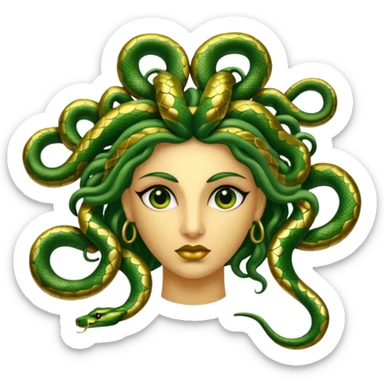 The Sicilian Medusa in gold and green and make the snake hair have snake faces  sticker