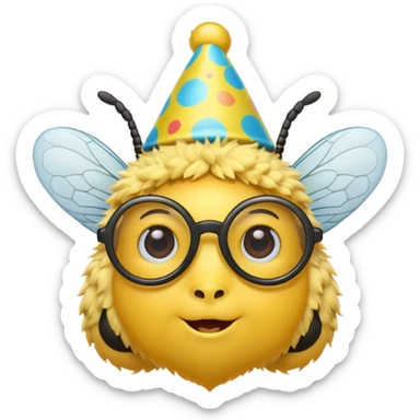 bee with party hat and eye glasss sticker