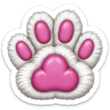 white cat fluffy paw, from the bottom, vivid pink toe beans, cute sticker