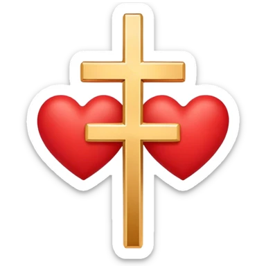 Two red  hearts connected by one simple gold cross  sticker
