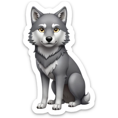 cinematic-noble-wolf-portrait-emoji,-poised-and-regal,-with-a-strong,-lean-build-and-a-sleek,-fur-of-grey-and-white,-deep-set-soulful-piercing-eyes,-simplified-yet-sharp-and-sophisticated-features,-highly-detailed,-full-body, zoomed out showing shoulders sticker
